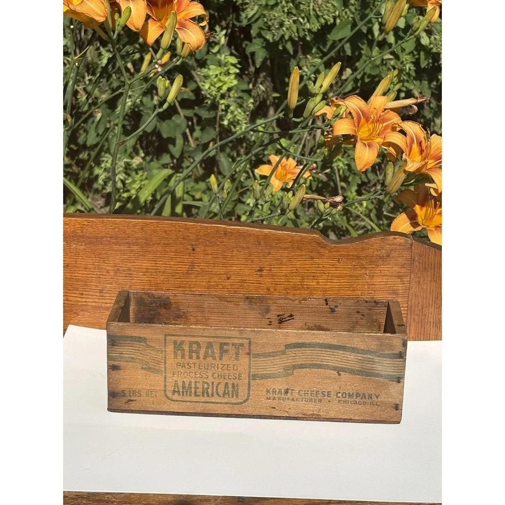 Vintage Kraft American Wood Box Process Cheese 5 LBS  Farmhouse Decor Cottage